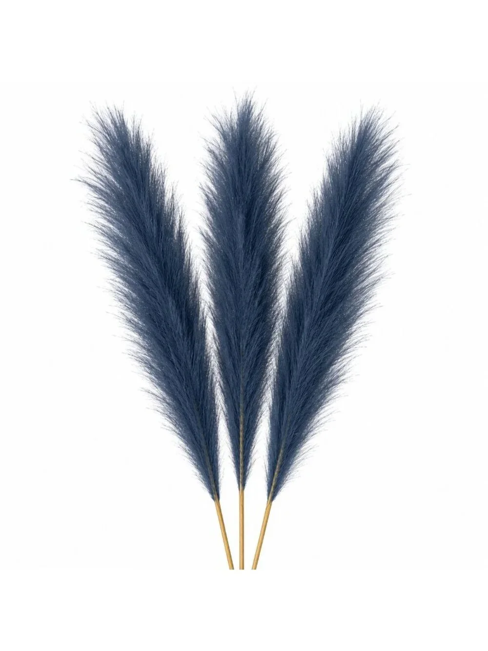 Dusty Navy Blue Faux Pampas Grass Bundle 3 Stems 20 Inch